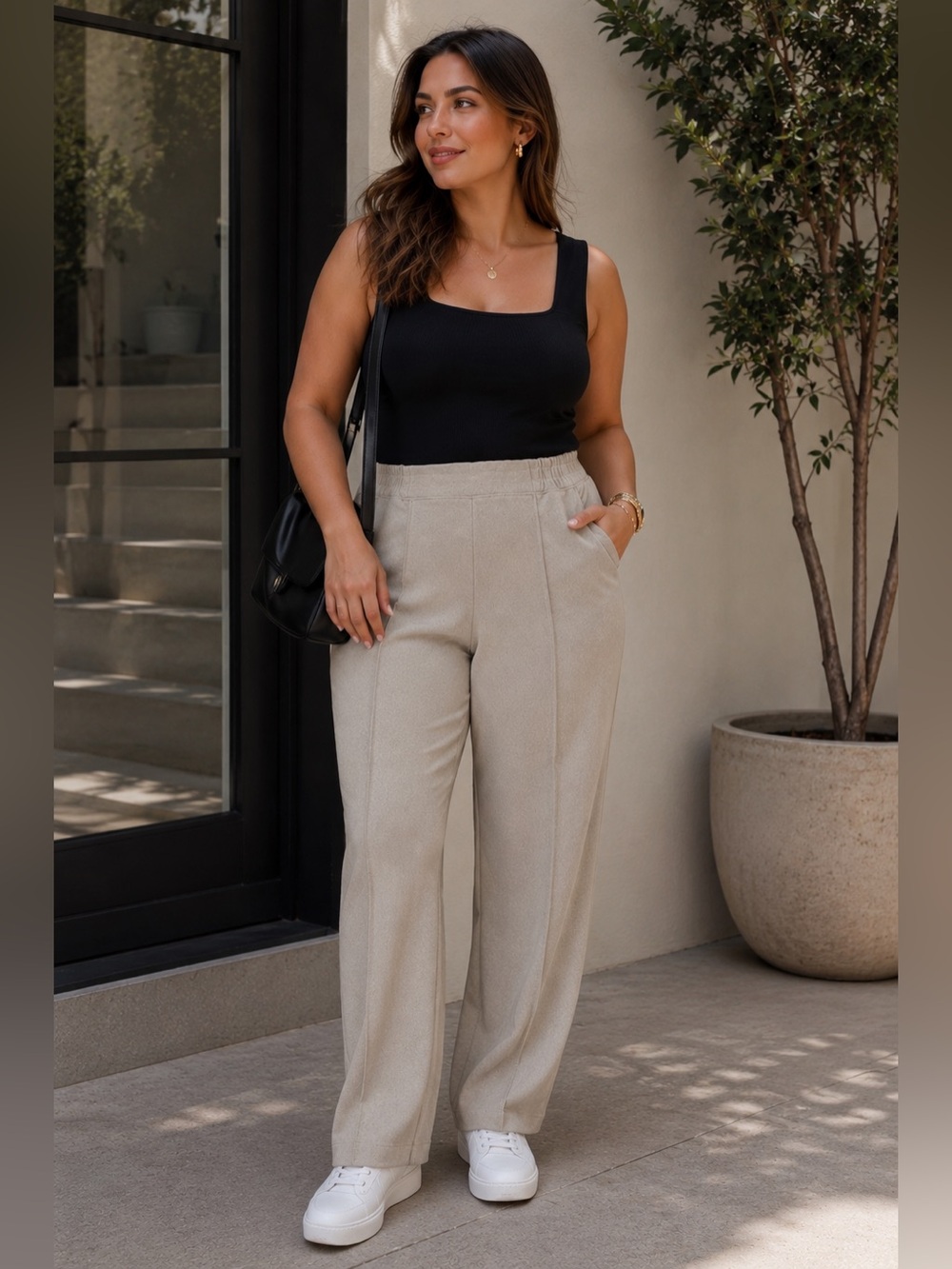 Mondetta Beige Pull On Pants Soft Luxe Comfy Casual Office Lounge Size S